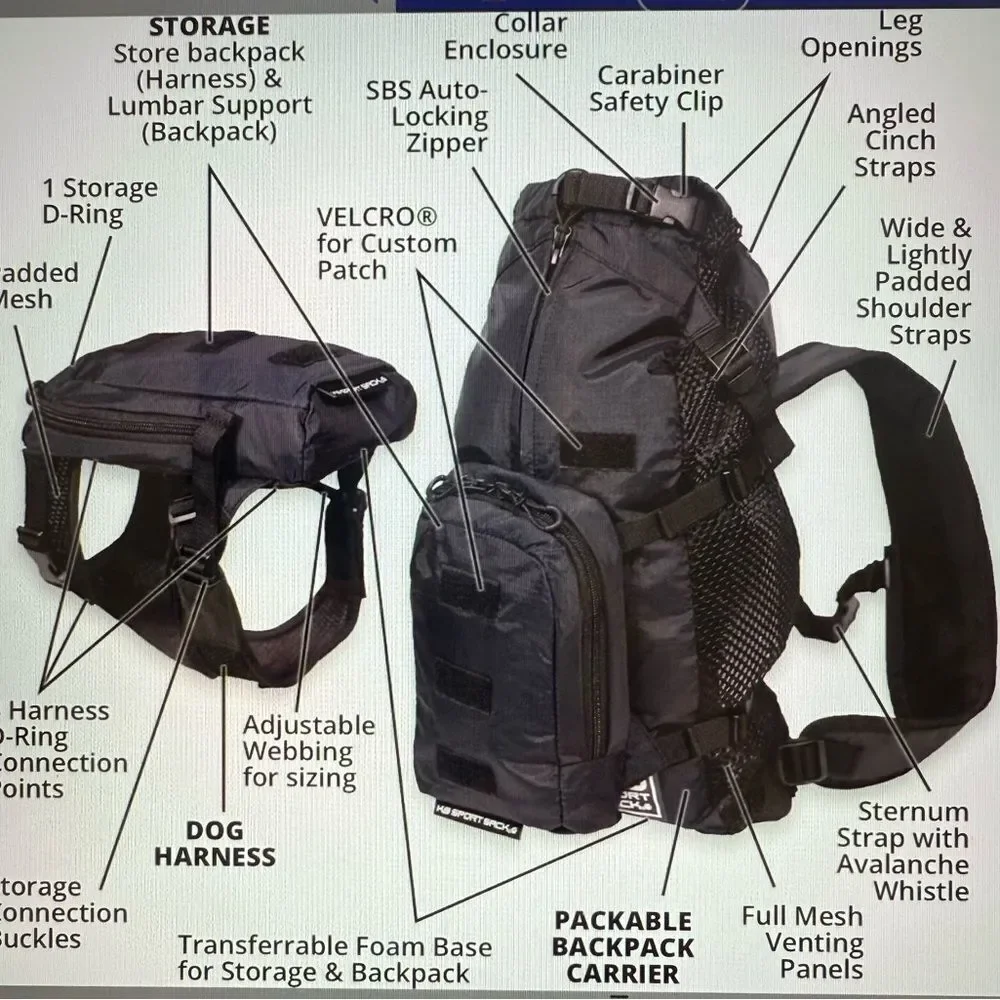 K9 Sport Sack Walk-On Packable Backpack Dog Carrier, Black Large